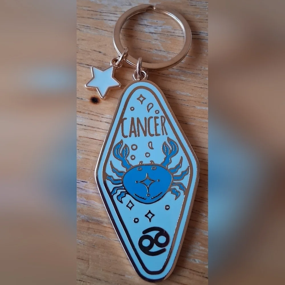 Modern Expression Blue & Gold Tone Cancer Horoscope Astrology Keychain Bag Charm
